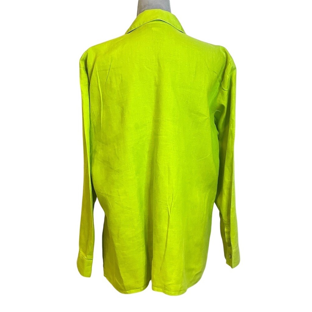 100% Linen Pintuck Pleated Top Green Workwear Vacation Lightweight Breathable - Picture 4 of 9